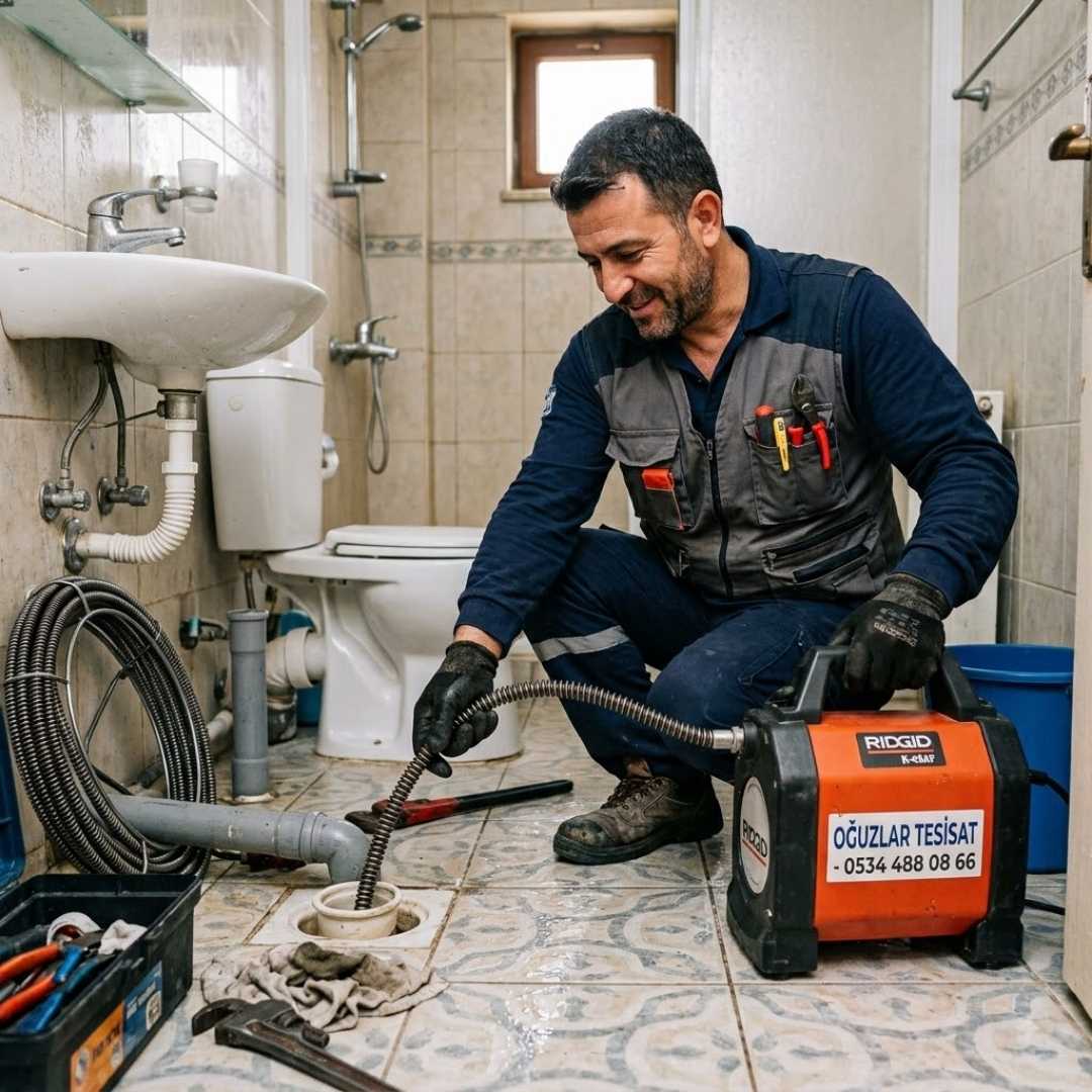 Kazan su tesisatçısı kanal açma çalışması yapıyor